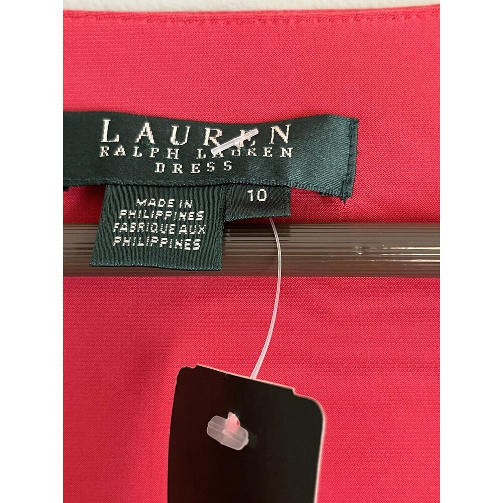 NWT Lauren Ralph Lauren Coral Dress Women’s Sz 10 V-Neck Side Rouching - Picture 3 of 11